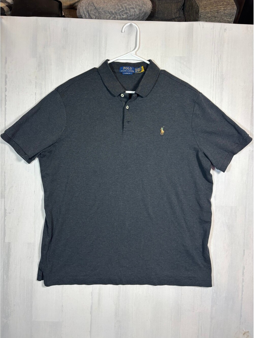 Polo Ralph Lauren Polo Shirt Mens XL Gray Classic Fit Multicolor Pony Golf